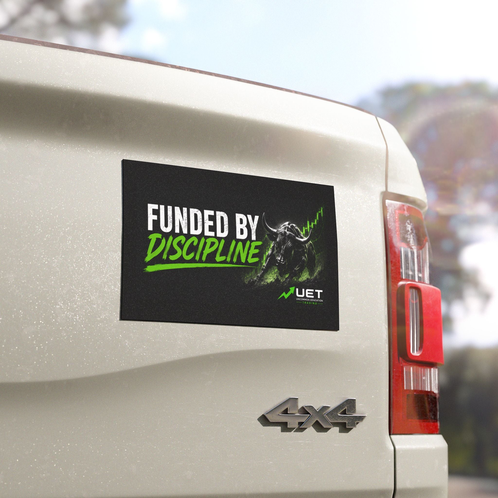 Car Magnet — "Funded by Discipline" Stock Market Bull Design