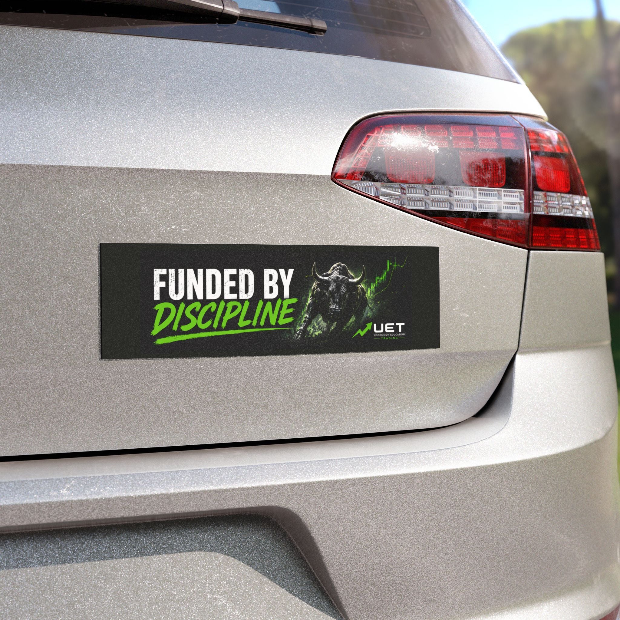 Funded By Discipline Car Magnet — Motivational Bull Design
