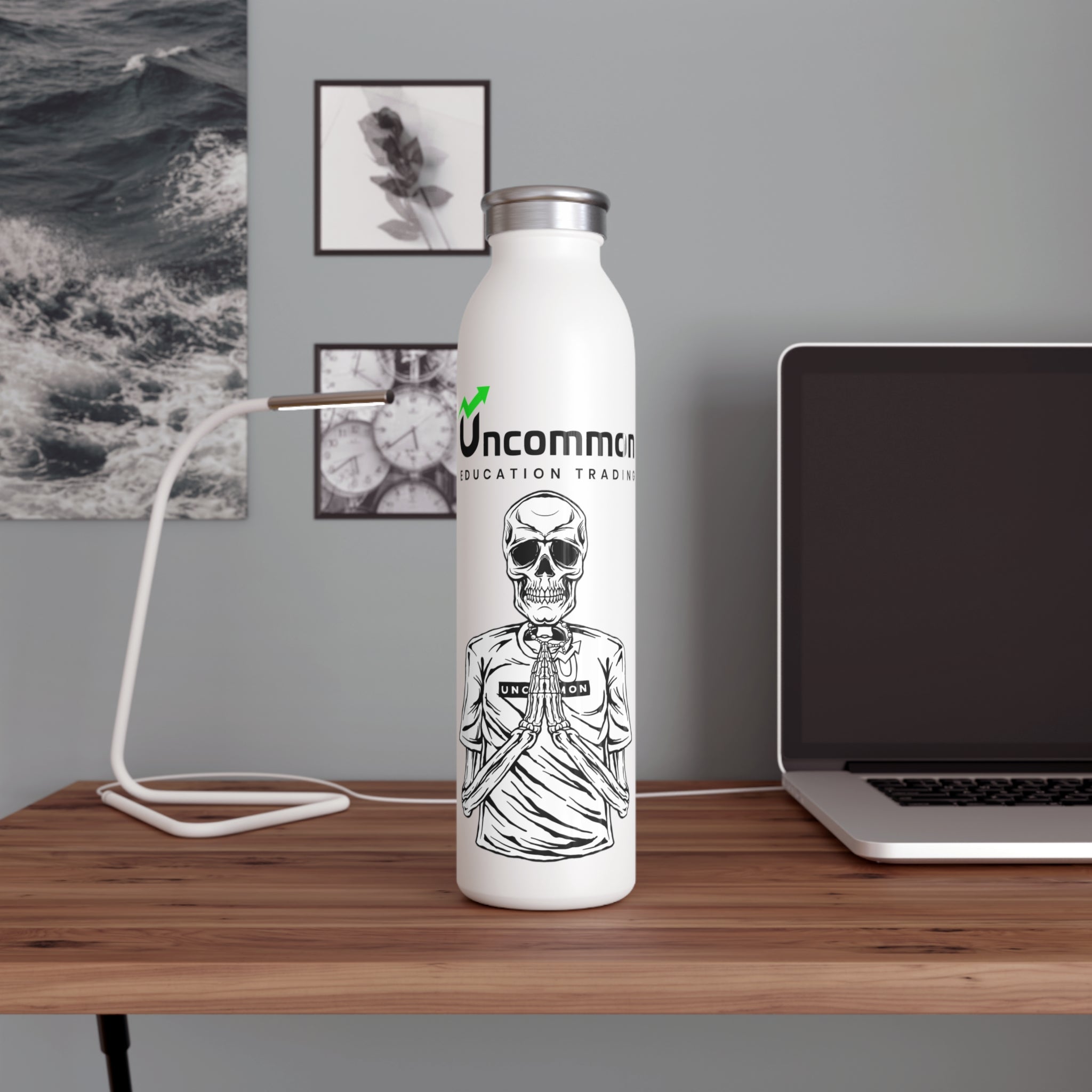 Slim Water Bottle — Praying Skeleton Graphic Stainless Steel Bottle